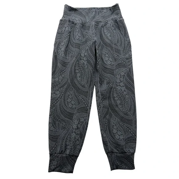 Athleta Salutation Textured Jogger Pants Womens M Petite Gray Paisley Stretch Yo - Picture 1 of 14
